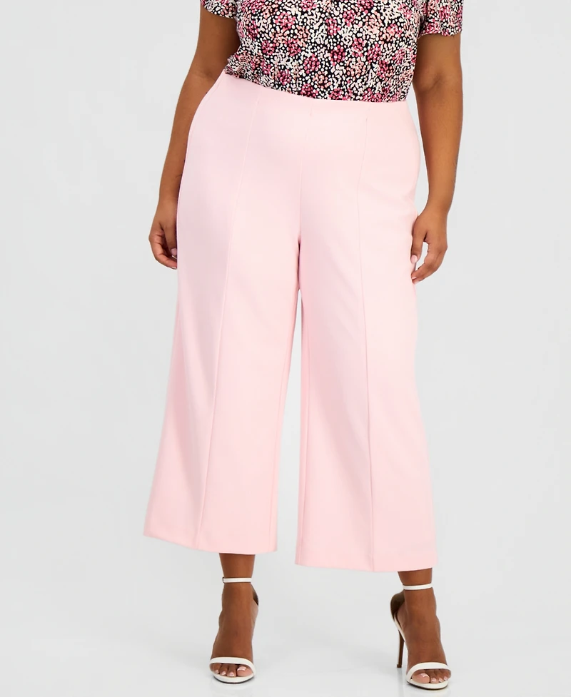 Anne Klein Essentials Plus Wide-Leg Cropped Pull-On Pants