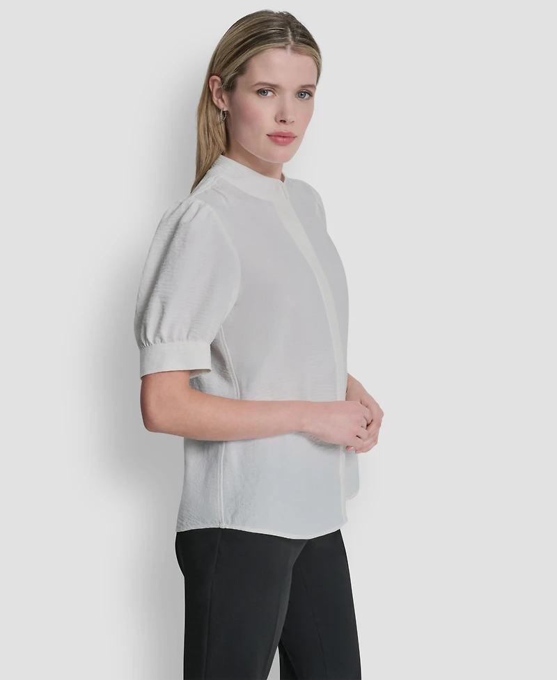 Dkny Women's Bell-sleeve Mandarin Collar Textured Blouse