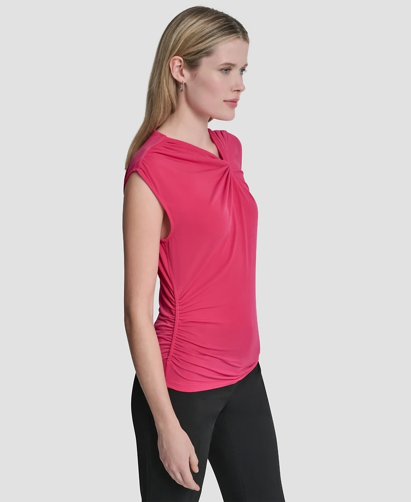 Dkny Women's Asymmetric Neck Cap-Sleeve Knit Top