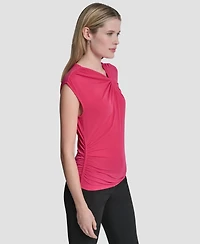 Dkny Women's Asymmetric Neck Cap-Sleeve Knit Top