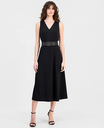 Anne Klein Women's Side-Button Belted Midi Dress