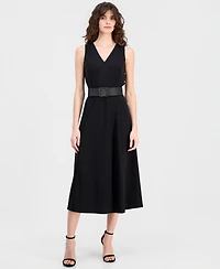 Anne Klein Women's Side-Button Belted Midi Dress