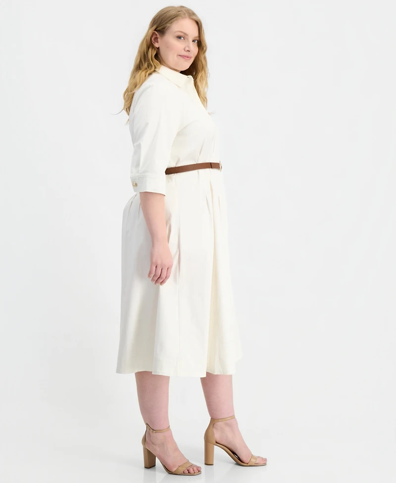 Anne Klein Plus 3/4-Sleeve Belted Shirt Dress