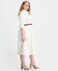Anne Klein Plus 3/4-Sleeve Belted Shirt Dress
