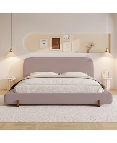 Streamdale Unique Design, Velvet and Solid Wood Legs Upholstered Bed Frame, King