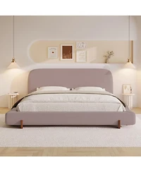 Streamdale Unique Design, Velvet and Solid Wood Legs Upholstered Bed Frame, King