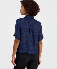 Eileen Fisher Women's Short-Sleeve Gauzy Jacquard Shirt, Regular & Petite