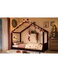 Streamdale Furniture Twin House Floor Bed with Slats, Solid Wood House Bed Frame for Kids