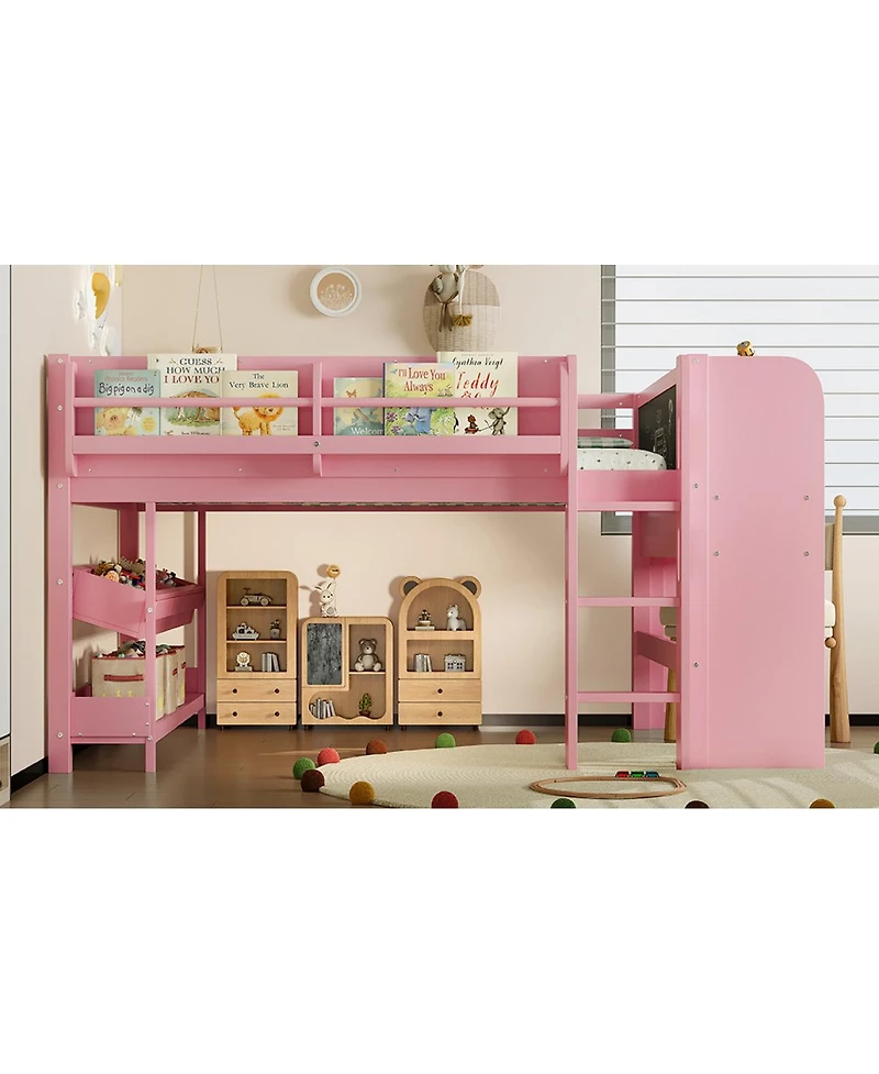 Streamdale Furniture Full Loft Bed with Multi-storage, Solid Wood Low Loft Bed with Desk