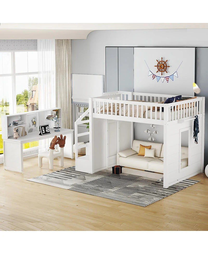 Streamdale Furniture Full Size Loft Bed with Desk and Storage Stairs