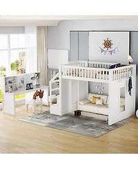 Streamdale Furniture Full Size Loft Bed with Desk and Storage Stairs