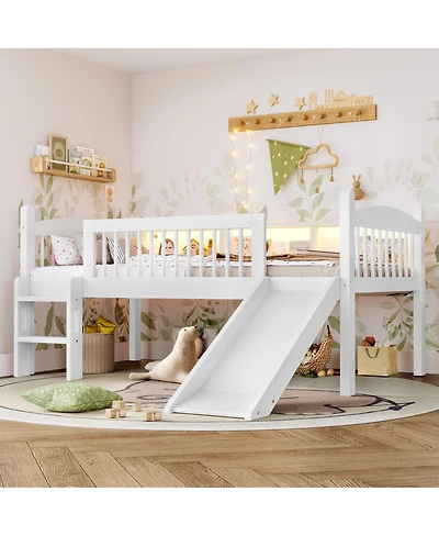 Streamdale Furniture Twin Xl Loft Bed with Storage, Solid Wood, Led Lights, Guardrails