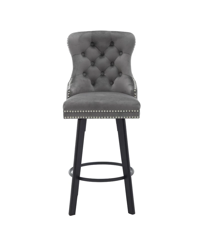 Streamdale Furniture Modern Velvet Swivel Bar Stools with Ring - Dark Gray (2pcs