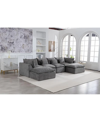 Streamdale Furniture Cloud Couch Oversized Modular Sectional Sofa, 4-Seat with 2 Ottomans