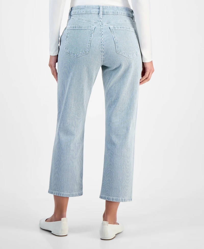 Style & Co Women's Striped Mid Rise Curvy Capri Jeans, Macy's Exclusive