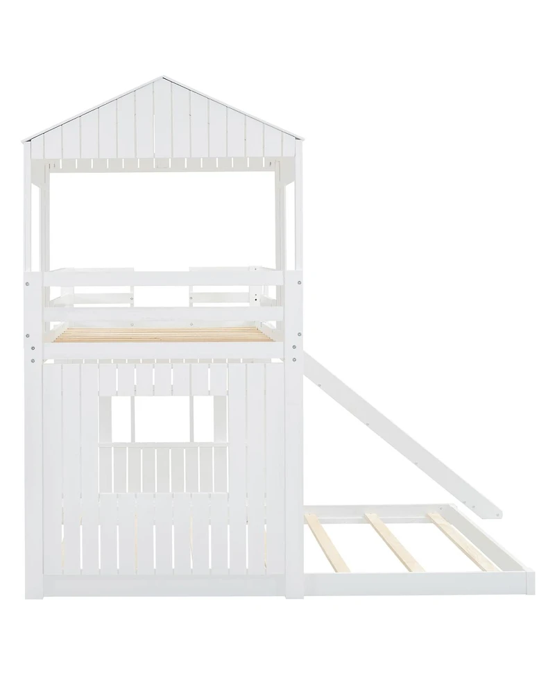 Streamdale Wooden Twin Over Full Bunk Bed with Playhouse, White