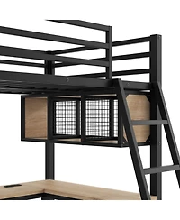 Streamdale Furniture Metal L-Shaped Loft Bed with Led, Storage, 2 Desks & Charging Stations