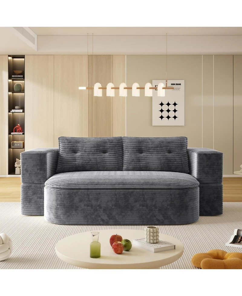 Streamdale Furniture 78.7" Foldable Corduroy Sofa Bed with Blanket & Pillows