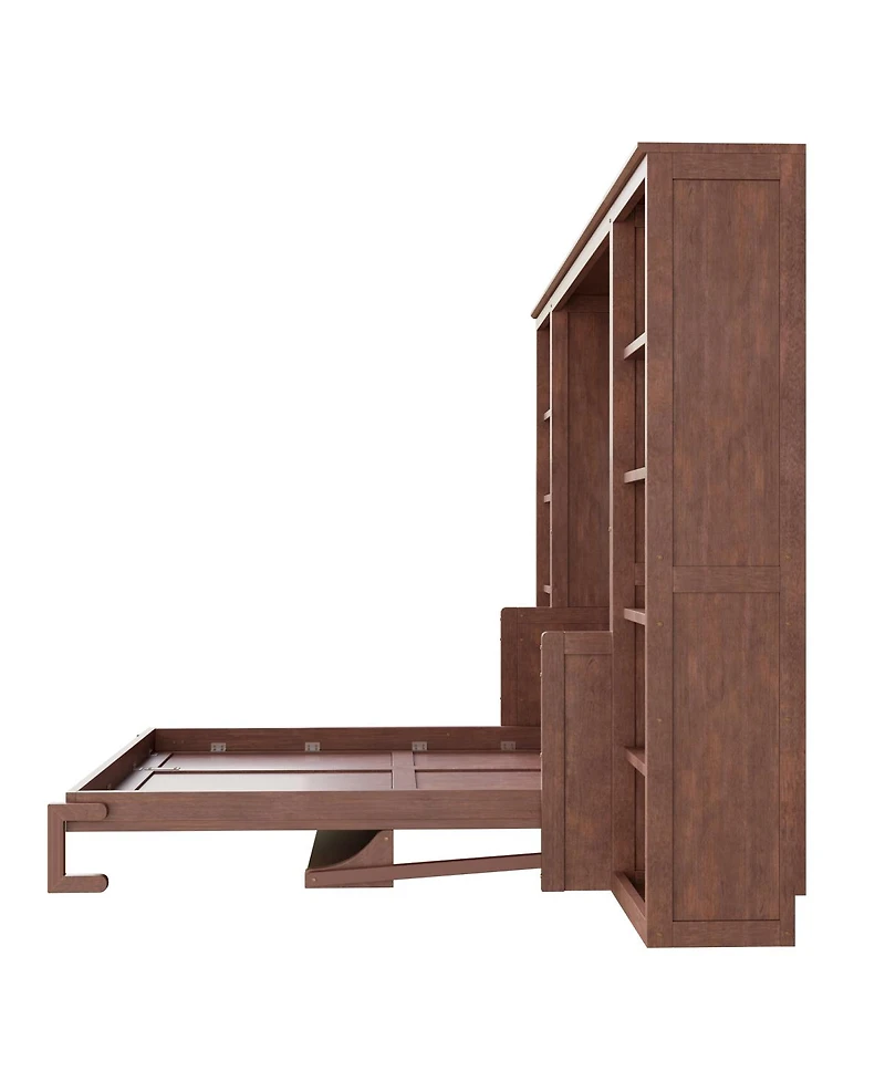 Streamdale Full Size Murphy Bed with Desk and Bookshelf, Dark Brown