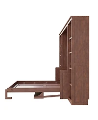 Streamdale Full Size Murphy Bed with Desk and Bookshelf, Dark Brown