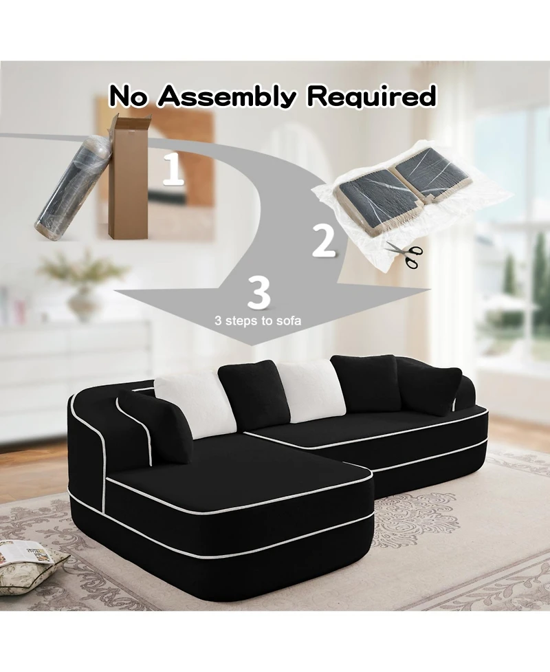 Streamdale Furniture 106" Teddy Fabric Boneless Sofa, Contrast Color L-Shaped Chaise Couch