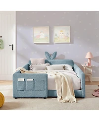 Streamdale Furniture Boucle Rabbit Ear Platform Bed with Safety Rail
