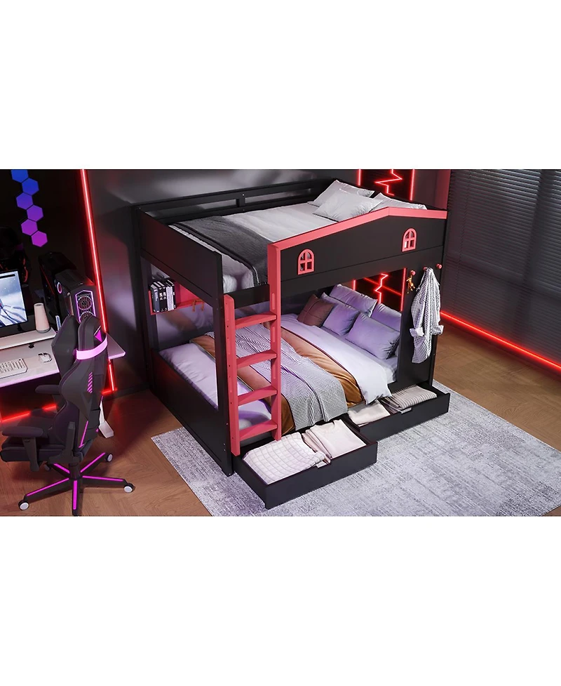 Streamdale Furniture Queen Bunk Bed with Storage, Solid Wood