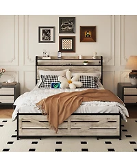 Streamdale Queen-size bed frame with storage headboard, 12 drawers, Led lights