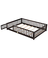 Streamdale Furniture Full Size Floor Bed with Fence, Door, and Safety Guardrails