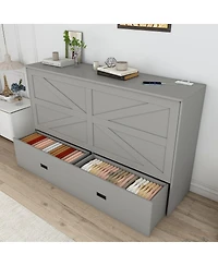 Streamdale Furniture 57" Murphy Bed with Storage, Charging Cabinet, Foldable Panels, Swivel Wheels, Gray