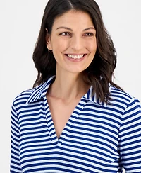 Style & Co Women's Striped Waffle-Knit Collared Top, Macy's Exclusive