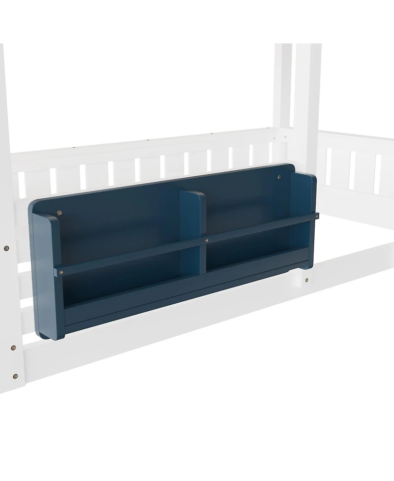 Streamdale Furniture Twin Bunk/Loft Bed with Bookshelf, House Design, Safety Fencing, White & Blue