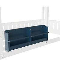 Streamdale Furniture Twin Bunk/Loft Bed with Bookshelf, House Design, Safety Fencing, White & Blue