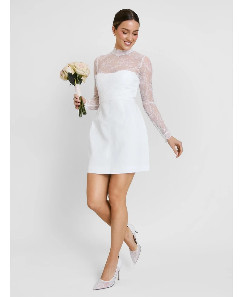 Six Stories Women's Lace Sleeve Cup Detail Mini Dress