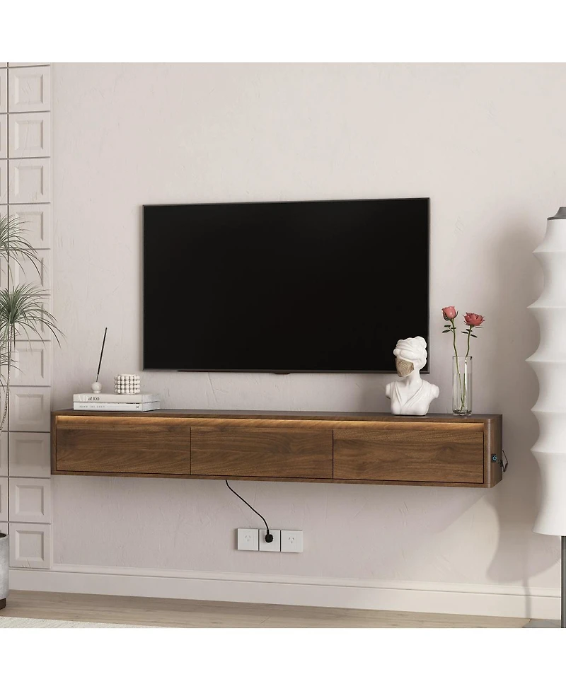 Streamdale FurnitureFloating Tv Stand with Led Lights & Power Outlet