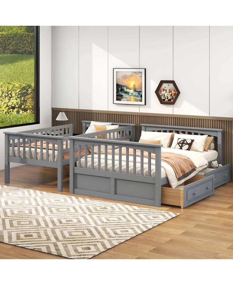 Streamdale Furniture Twin over Full Bunk Bed with Drawers, Convertible Beds, Gray