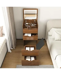 Streamdale Furniture 3-in-1 Vanity Desk with Lighted Mirror & Stool, Flip Top Makeup Dressing Table (Walnut)