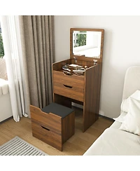 Streamdale Furniture 3-in-1 Vanity Desk with Lighted Mirror & Stool, Flip Top Makeup Dressing Table (Walnut)