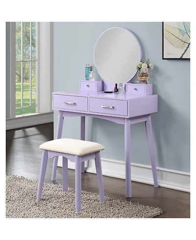 Streamdale Furniture Liannon Contemporary Wood Vanity and Stool Set, Purple