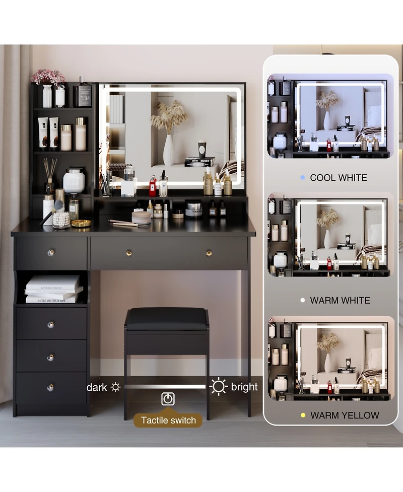 Streamdale Furniture 41" Led Mirror Vanity Table & Stool