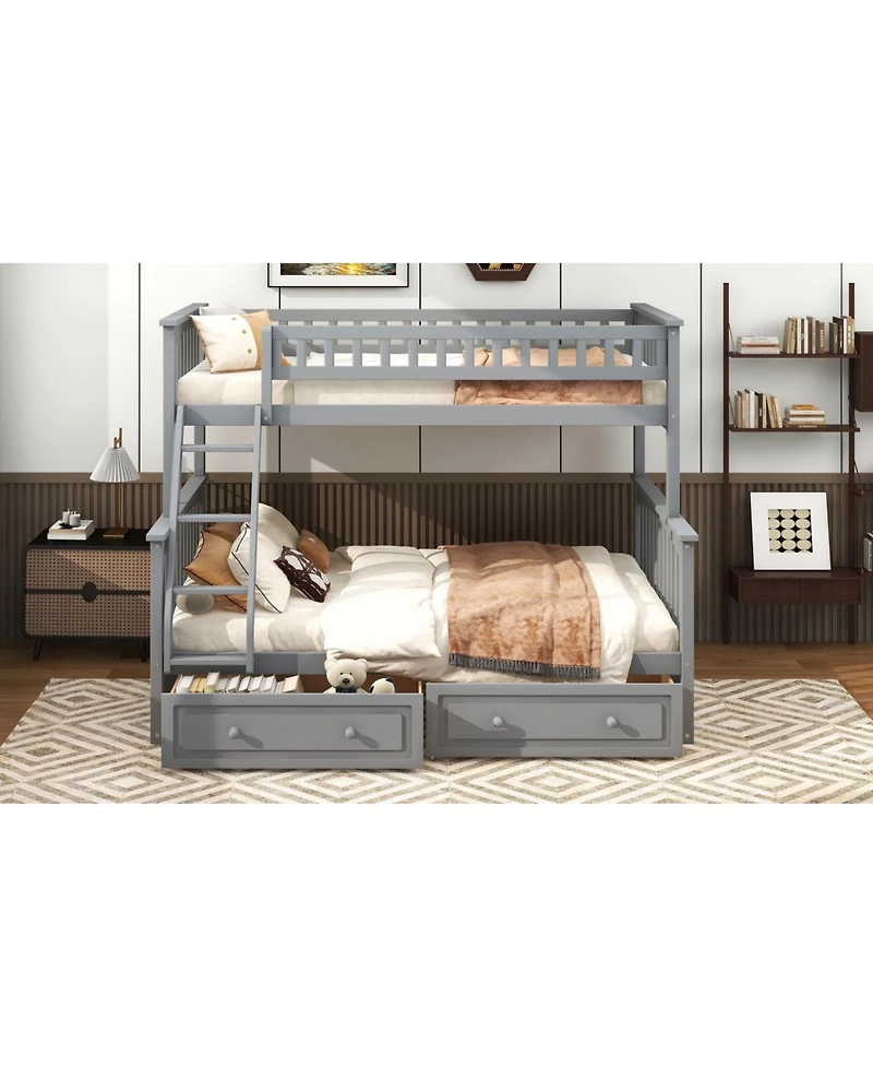 Streamdale Furniture Twin over Full Bunk Bed with Drawers, Convertible Beds, Gray