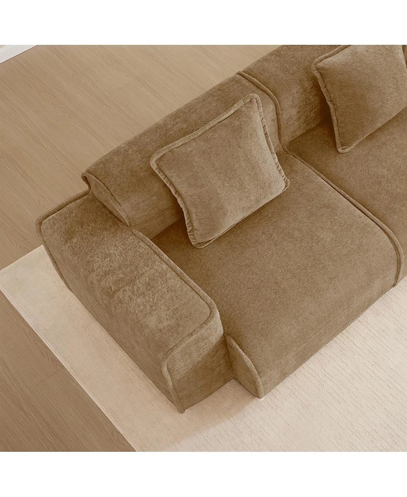 Streamdale Furniture Streamlined Deep Seat Modular 4-Seat Boneless Sofa with French Edge Piping, Brown Velvet