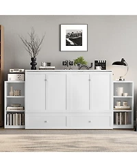 Streamdale Furniture Queen size Murphy bed with storage drawers and shelves. White