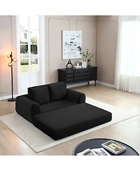 Streamdale Furniture 2-in-1 Folding Convertible Sofa Bed, Modern Corduroy Sleeper Couch with 2 Pillows, Black