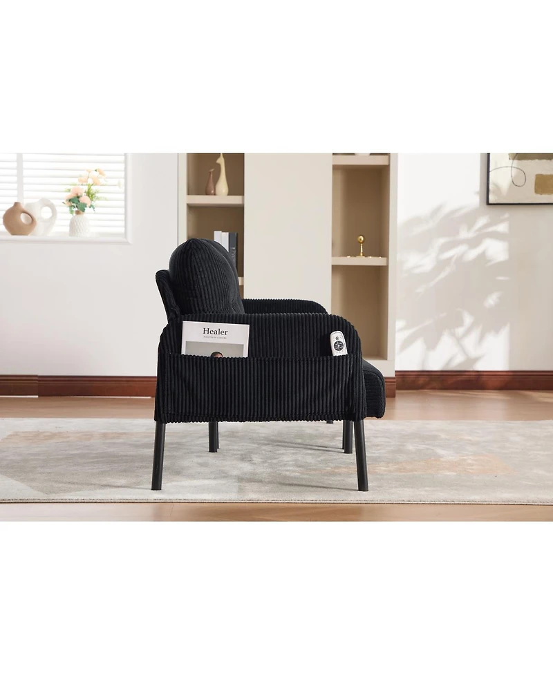 Streamdale Furniture Oversized Corduroy Loveseat Sofa with Metal Legs & Side Pockets