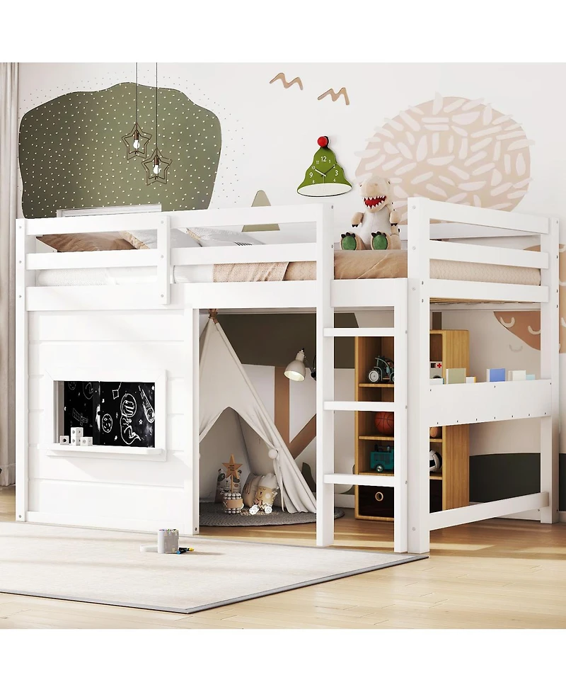Streamdale Furniture Twin Loft Bed w/ Chalkboard, Bookshelf, Safety Rails