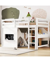 Streamdale Furniture Twin Loft Bed w/ Chalkboard, Bookshelf, Safety Rails