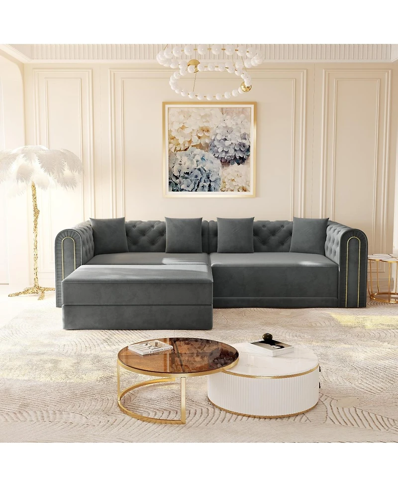 Streamdale Furniture 90.6" 3-in-1 Convertible Sleeper Sofa with Ottoman
