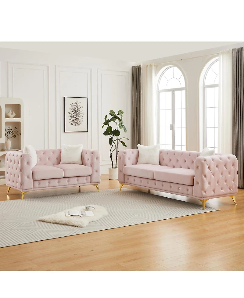 Streamdale Furniture Velvet 3+2 Seater Sofa with Solid Wood Frame & Metal Feet - Modern Living Room Furniture