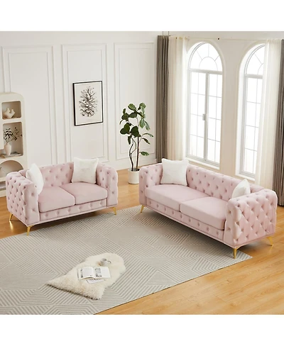 Streamdale Furniture Velvet 3+2 Seater Sofa with Solid Wood Frame & Metal Feet - Modern Living Room Furniture